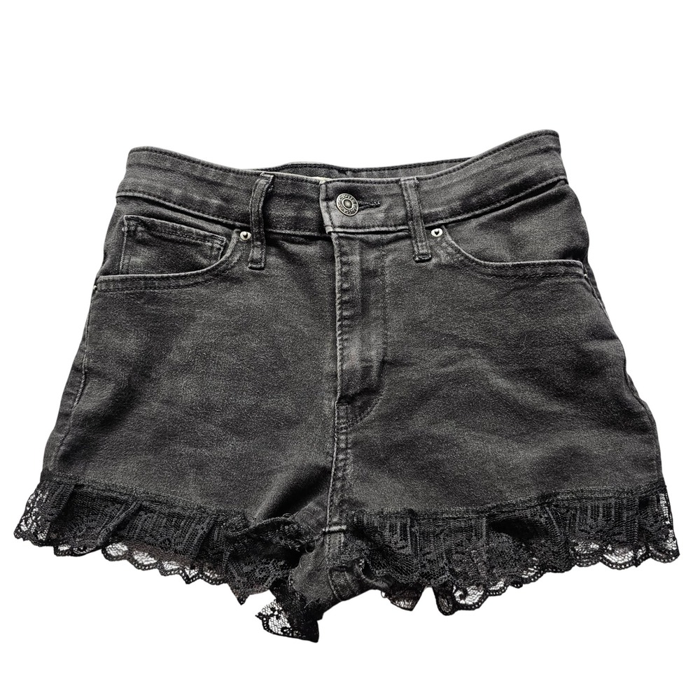 Levi's 721 High Rise Sunny Denim Shorts Womens 27 Black Lace Trim Cut Off 5003
